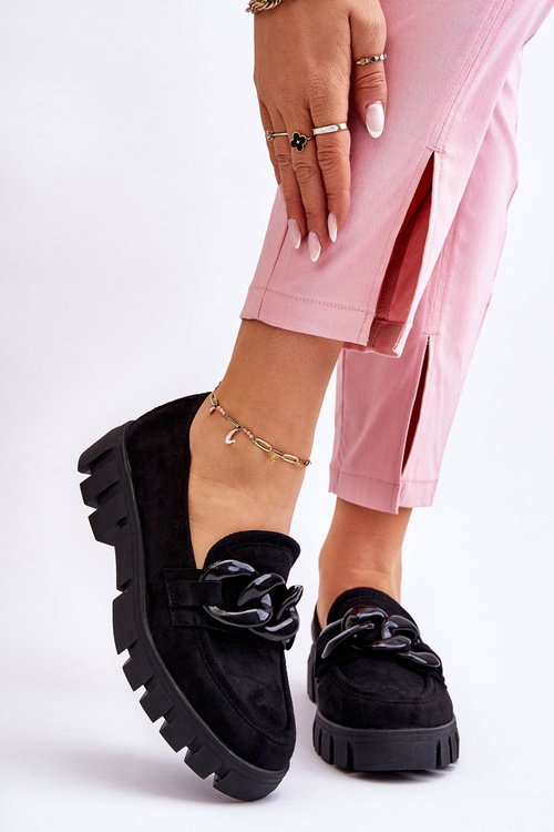 Damskie Zamszowe Mokasyny Na Platformie Czarne Bennett