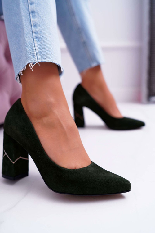 Czółenka Damskie Laura Messi Zamszowe Oliwkowe 2050