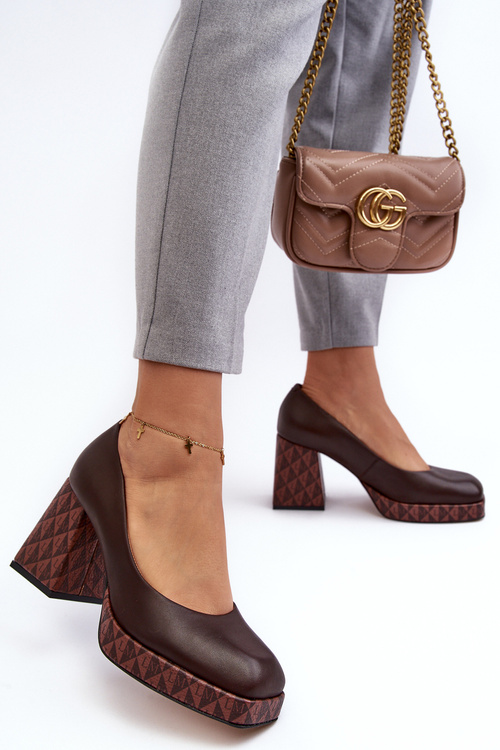 Skórzane Czółenka Na Słupku Laura Messi 259/236-820 Brązowe