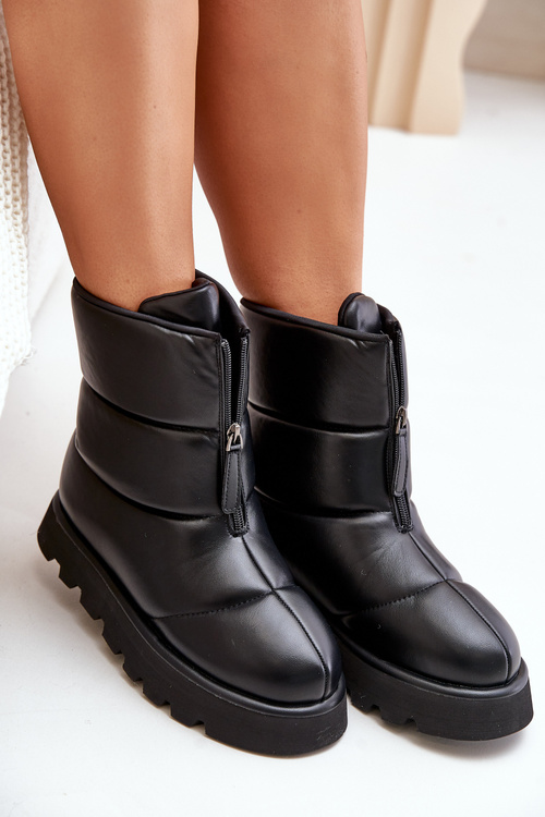 Śniegowce Na Platformie Z Zamkiem Eko Skórzane Czarne Resisia