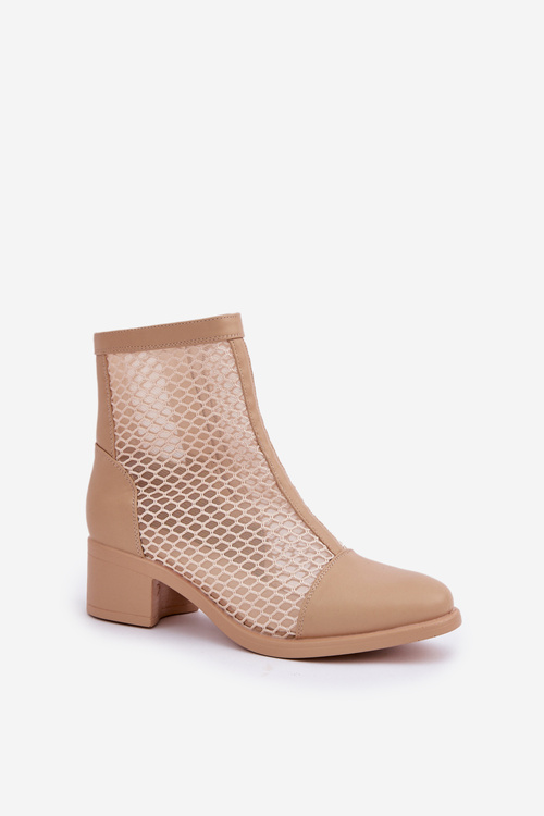 Siateczkowe Botki Damskie Na Obcasie Beżowe Lithyia