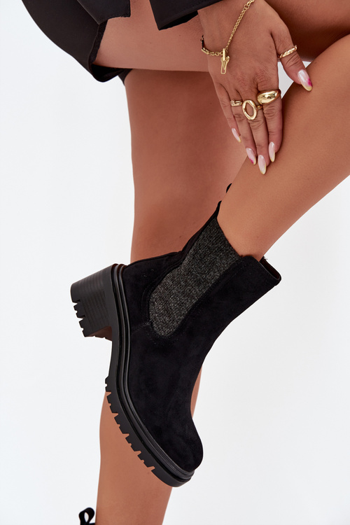 Botki Sztyblety Damskie Ocieplane Na Klocku Czarne Zoralia