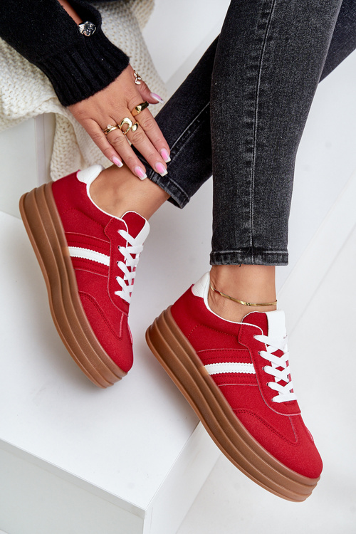 Sneakersy Damskie Na Platformie Czerwone Dravinnia