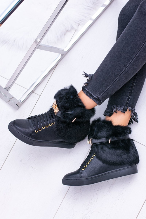 Lu Boo Czarne Botki z Naturalnym Futrem Gisele