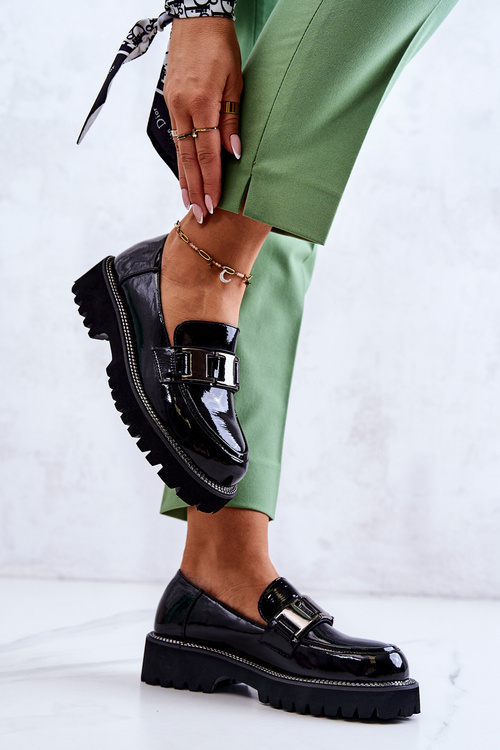 Lakierowane Skórzane Półbuty Czarne Corine