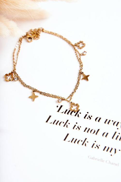 Damska Podwójna Bransoletka Na Nogę Koniczyna Złota