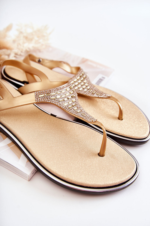 Damskie Sandały Japonki Z Ozdobami Złote Atlanta