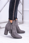 Damskie Botki Szare na Słupku Zamszowe Egida