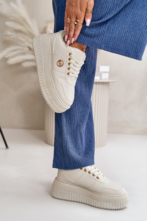 Sneakersy Buty Sportowe Damskie Ocieplane Na Masywnej Podeszwie Beżowe Verissha
