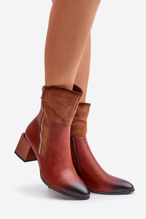 Ocieplane Botki Damskie Na Obcasie Słupku Brązowe Relabina