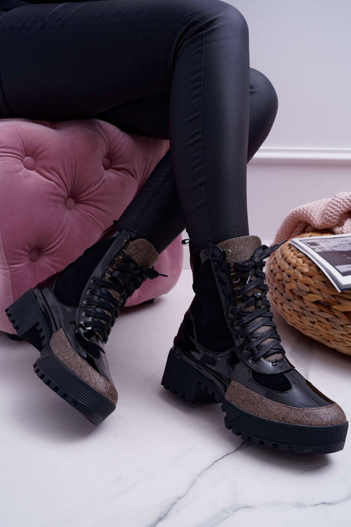 Damskie Botki Wysokie Czarne Trapery Havok