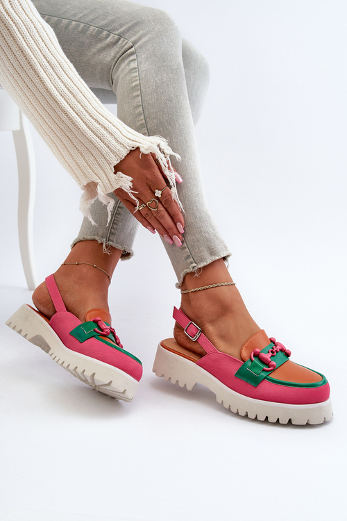 Sandały Damskie Na Płaskim Obcasie Z Ozdobą Pomarańczowe D&A MR38-656