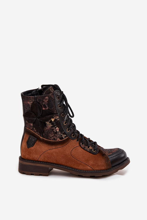 Skórzane Botki Damskie Z Naturalnej Skóry Na Płaskim Obcasie Maciejka 07004-29 Camel