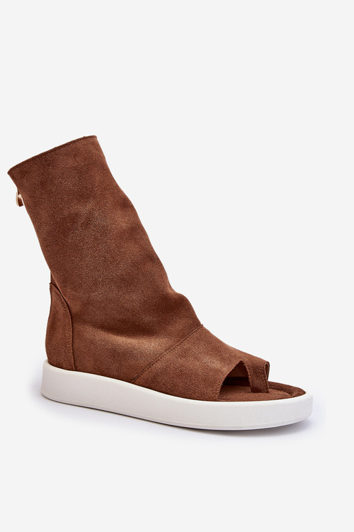 Zazoo 3441 Sandały Damskie Zamszowe Z Cholewka Brązowe