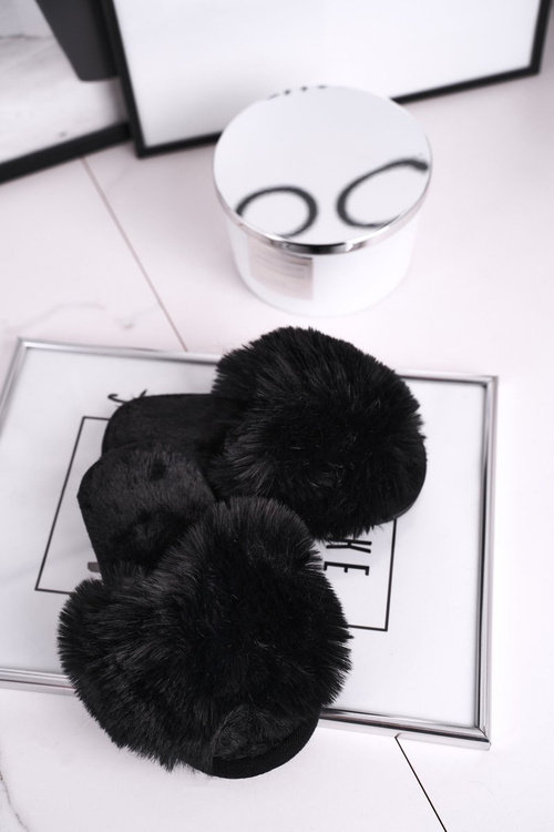 Dziecięce Papcie Klapki z Futerkiem Czarne Snow Ball