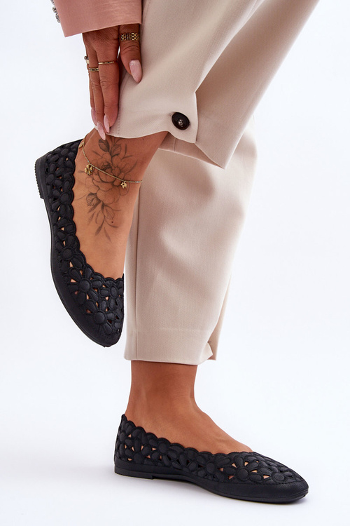 Ażurowe Baleriny Damskie Czarne Visionary