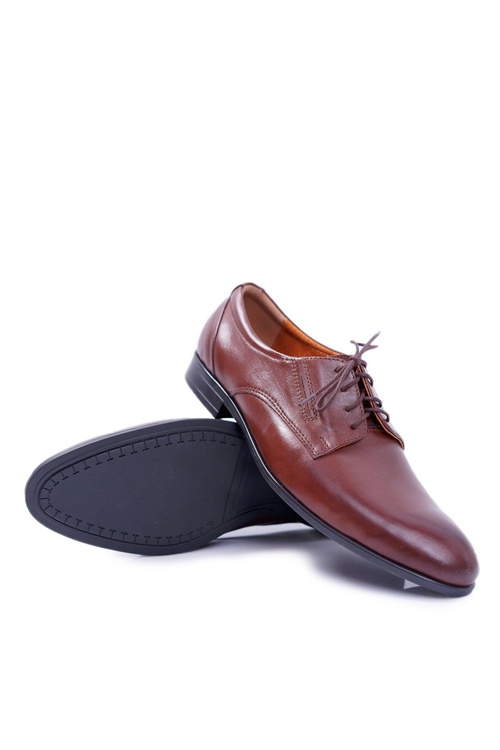 Męskie Półbuty Bednarek Eleganckie Skórzane Wizytowe Brązowe Radago