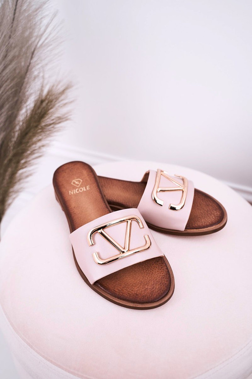 Damskie Klasyczne Skórzane Klapki Beżowe Evie