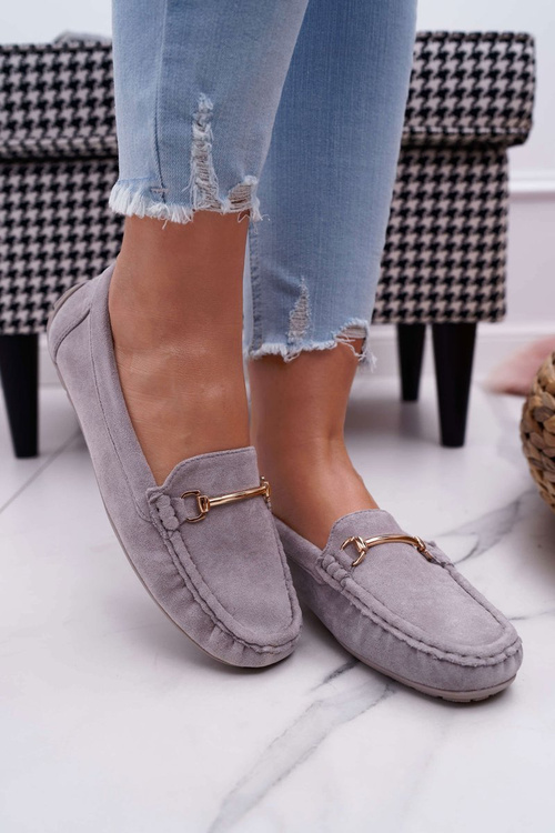 Mokasyny Damskie Szare Zamszowe Sonnero