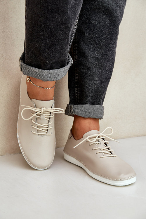 Sznurowane Półbuty Z Naturalnej Skóry D&A LR51-645 Beżowe