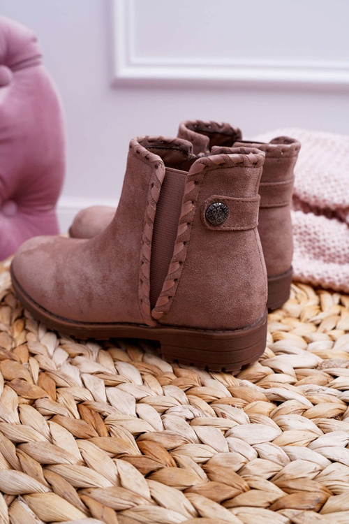 Młodzieżowe Botki Płaski Obcas Khaki Sicarro