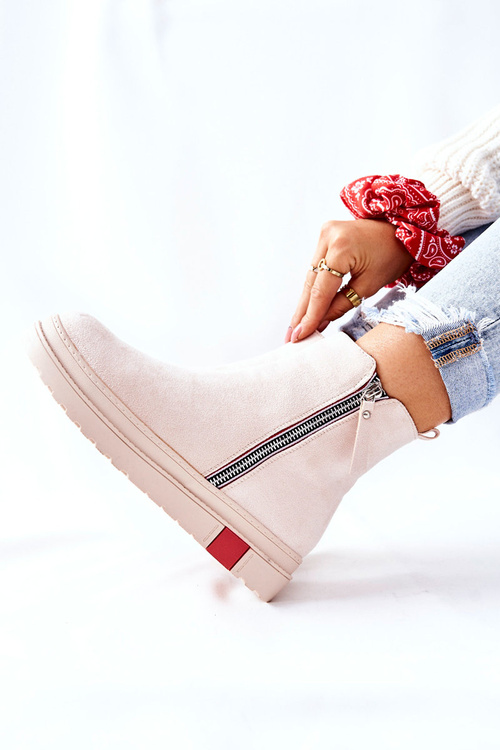 Zamszowe Botki Sztyblety Na Platformie Beżowe Nessa