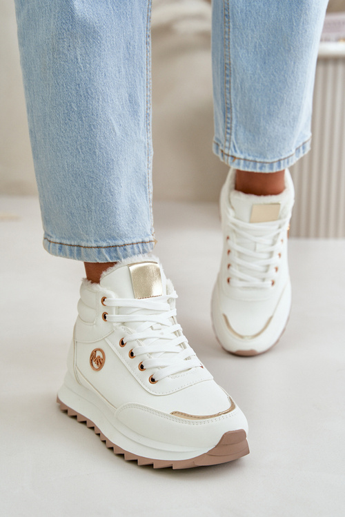 Botki Buty Sportowe Damskie Ocieplane Na Platformie Białe Ariatte