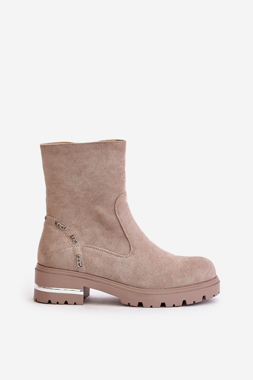 Ocieplane Botki Damskie Z Eko Zamszu Na Zamek Beżowe Narilie