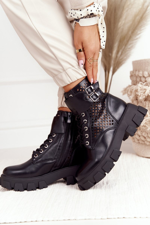 Ażurowe Botki Workery Na Platformie Czarne Blown Away