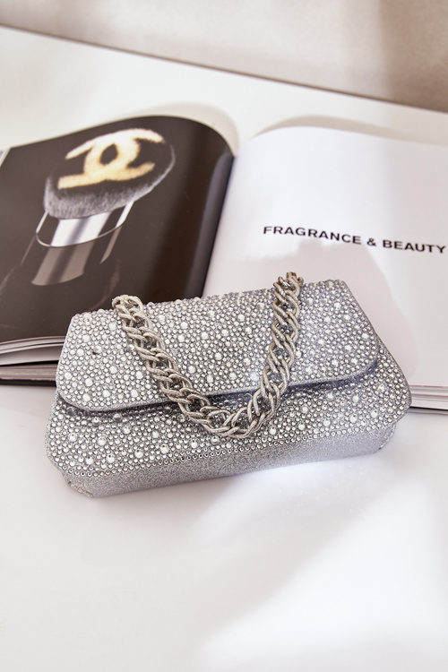 Zdobiona Torebka Wizytowa Srebrna Kariti