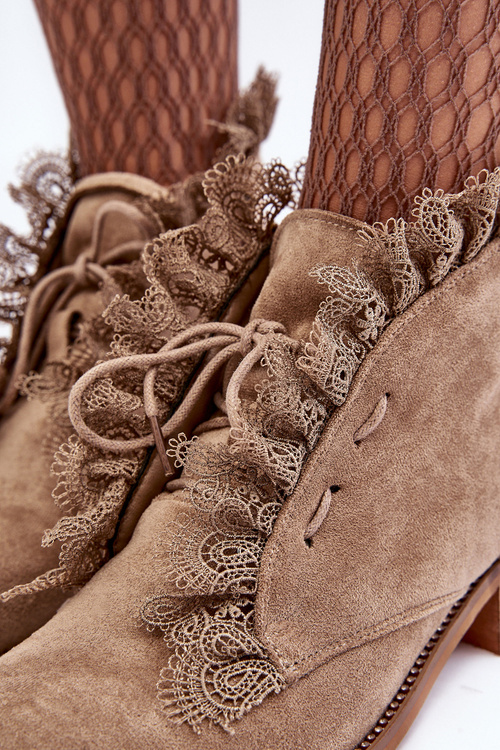 Zamszowe Botki Damskie Na Płaskim Obcasie Beżowe Klemovia