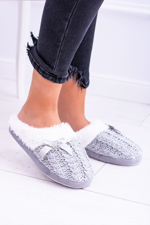 Szare Damskie Papcie Domowe Klapki Z Futerkiem Dezi