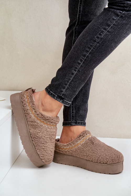 Śniegowce Na Platformie Z Futerkiem Typu Baranek Ciemnobeżowe Mesirra