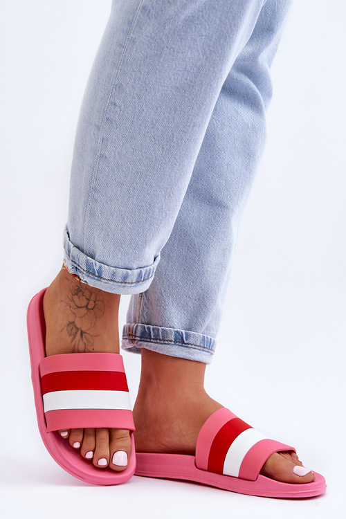 Damskie Klapki W Paski Ciemnoróżowe Vision