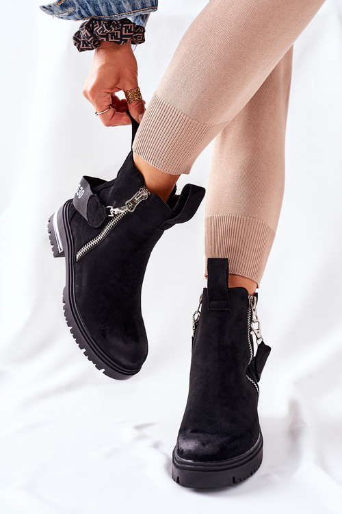 Ocieplane Botki Z Suwakiem Czarne Cortona