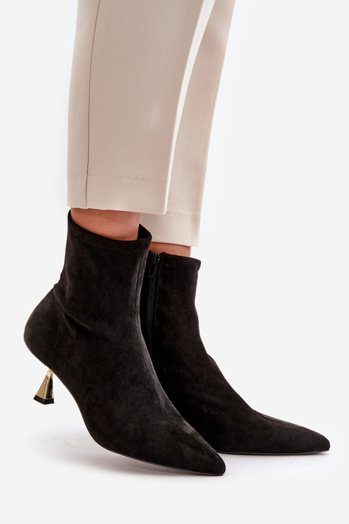 Botki Damskie Na Szpilce Eko Zamszowe Z Noskami W Szpic Czarne Irithare