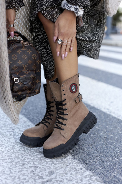 Damskie Botki Trapery Workery Brązowe Monope