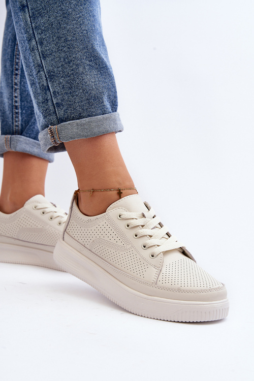 Damskie Skórzane Buty Sportowe Sneakersy Białe Failla