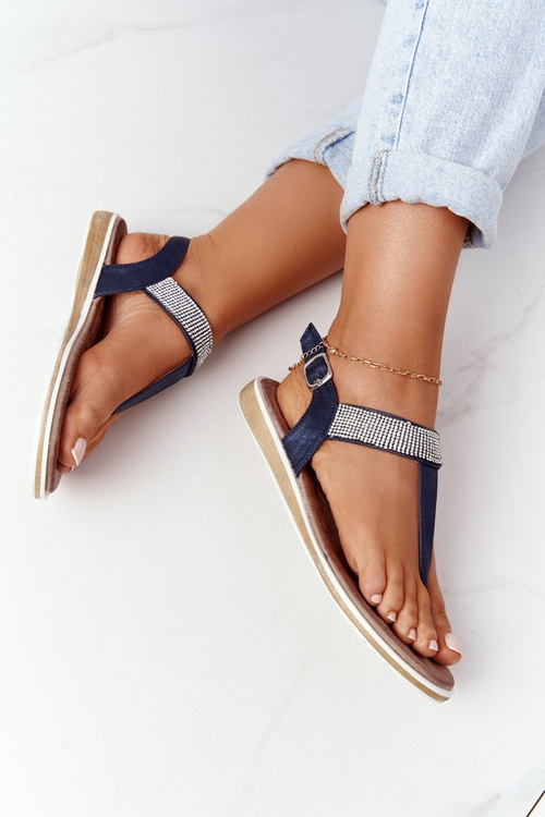 Sandały Japonki Z Cyrkoniami S.Barski 701-12 Granatowe