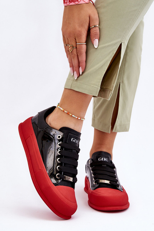 Damskie Lakierowane Trampki Na Platformie GOE LL2N4021 Czarno-Czerwone