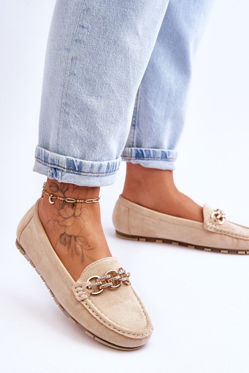 Wsuwane Damskie Zamszowe Mokasyny Beżowe Sorento