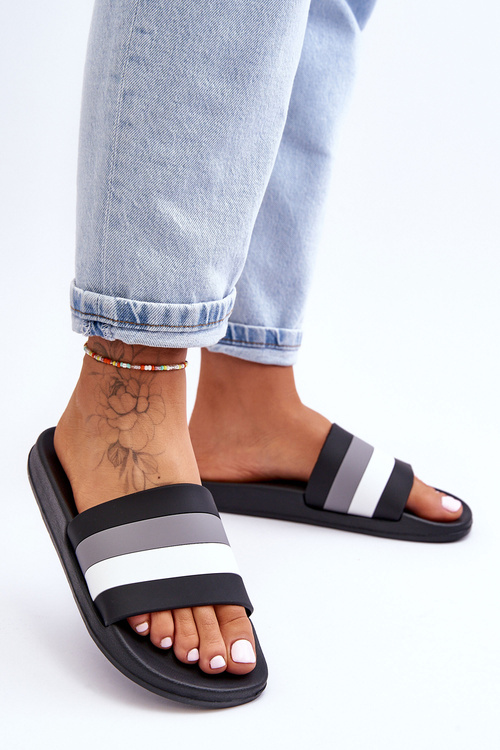 Damskie Klapki W Paski Czarne Vision