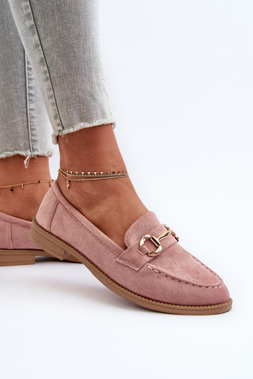 Mokasyny Damskie Na Płaskim Obcasie Z Ozdobą Różowe Aviole