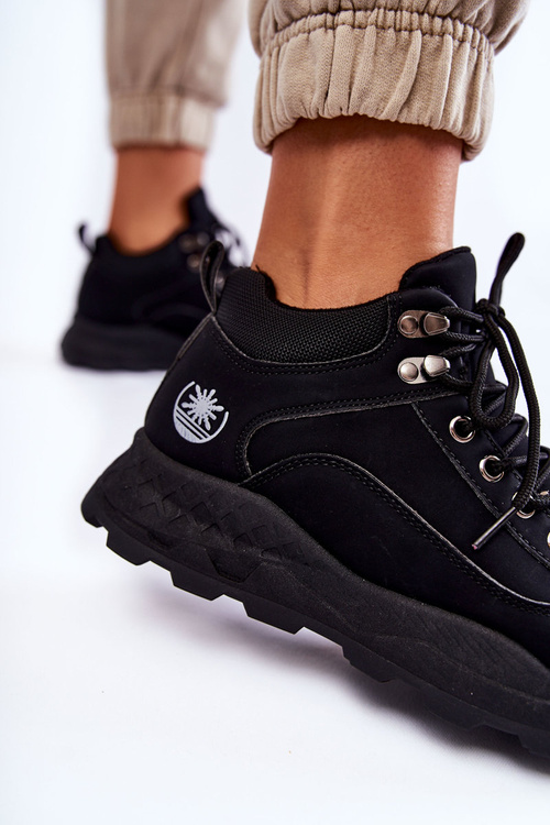 Damskie Ocieplane Buty Trekkingowe Trapery Czarne Otto