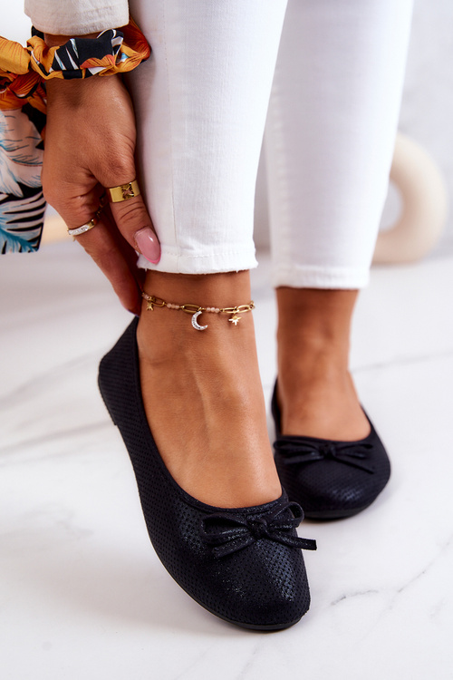 Baleriny Damskie Klasyczne Profilowana Wkładka Czarne Fimme