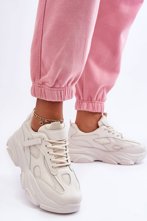 Sneakersy Damskie Na Masywnej Platformie Beżowe Agnenia