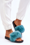 Damskie Gumowe Klapki Z Futerkiem Turkusowe Lucrece