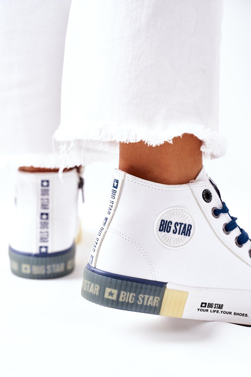 Skórzane Wysokie Trampki Big Star II274137 Białe