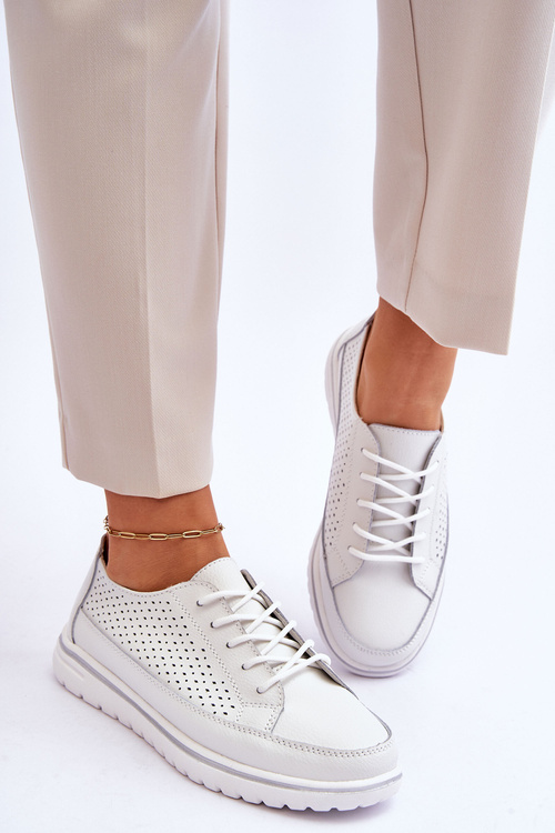 Damskie Skórzane Sportowe Buty Trampki Białe Elami