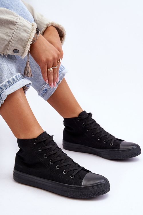 Damskie Trampki Klasyczne Wysokie Czarne Remos